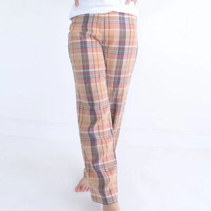 Straight Leg Plaid Pants in Tan Multicolor